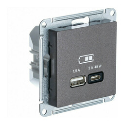 Розетка USB+USB type C Systeme Electric ATLASDESIGN, скрытый монтаж, мокко, ATN000629