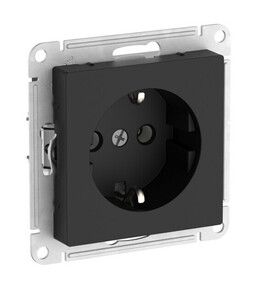 Розетка Systeme Electric ATLASDESIGN, скрытый монтаж, с заземлением, без шторок,быстрозажимные клеммы, карбон