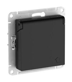 Розетка Systeme Electric ATLASDESIGN, скрытый монтаж, с заземлением, с крышкой, со шторками, быстрозажимные клеммы, карбон
